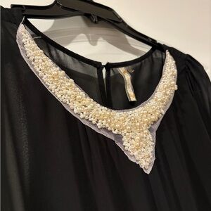 Elegant Black Sheer Top with Pearl Embellishments